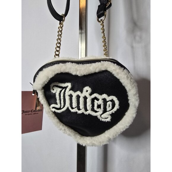 Juicy Couture Licorice Shear Genius Crossbody Black Heart White Faux Fur NWT - Picture 2 of 8